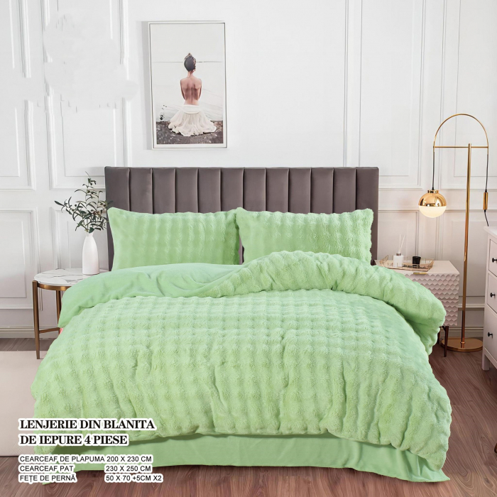 Lenjerie De Pat Pufoasa Rabbit - Verde Fistic [2]