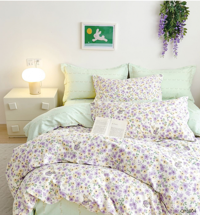 Lenjerie Din Bumbac 100% Cu Elastic - Floricele Mov Si Iepurasi [1]