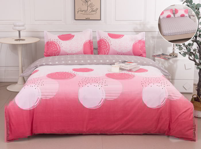 Lenjerie Din Bumbac Satinat Cu Elastic 4 Piese - Roz Cu Sfere [1]