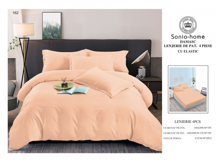 Lenjerie Din Bumbac Tip Damasc 1 Persoana Cu Elastic - Somon Orange [1]
