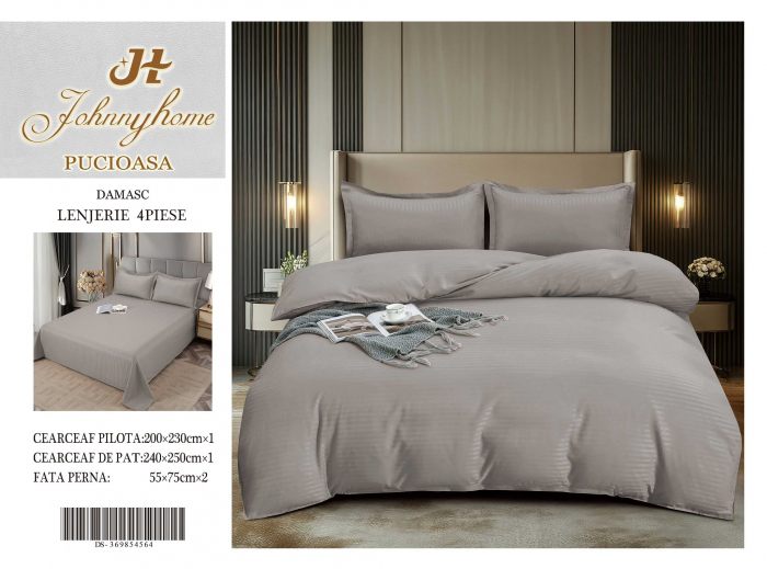 Lenjerie Din Bumbac Tip Damasc 4 Piese - Gri Mineral [2]