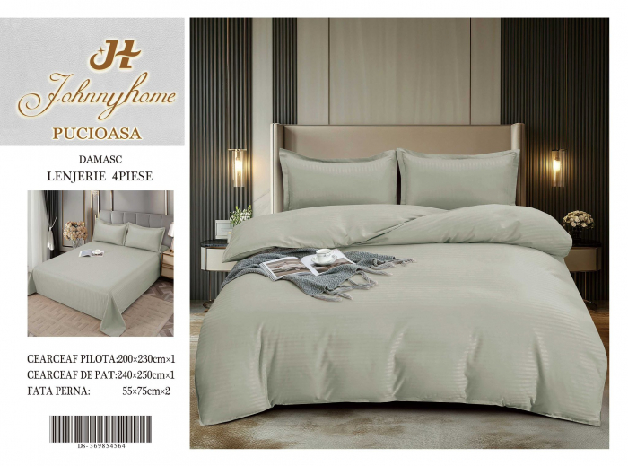 Lenjerie Din Bumbac Tip Damasc 4 Piese - Gri Otel [2]