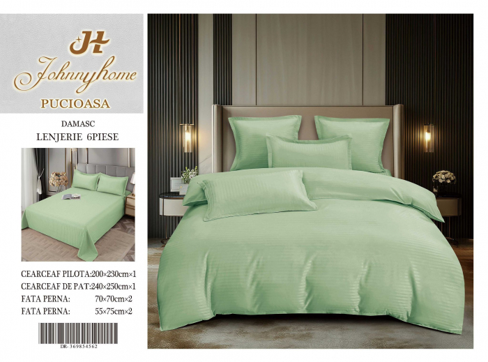 Lenjerie Din Bumbac Tip Damasc 6 Piese - Verde Fistic [1]