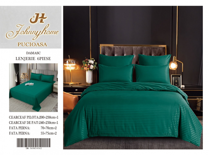 Lenjerie Din Bumbac Tip Damasc 6 Piese - Verde Regal [1]