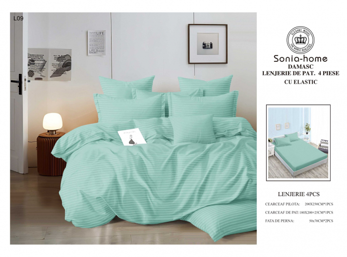 Lenjerie Din Bumbac Tip Damasc Cu Elastic 4 Piese - Verde Summer [1]