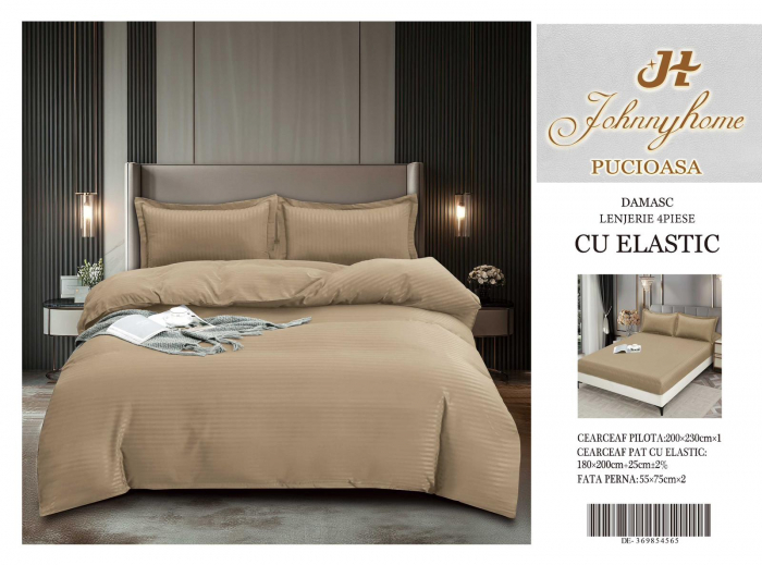 Lenjerie Din Bumbac Tip Damasc Cu Elastic - Bej Elegant [2]