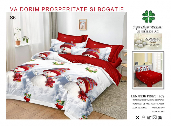 Lenjerie Din Bumbac Tip Finet 1 Persoana Craciun - Trei Oameni De Zapada [1]