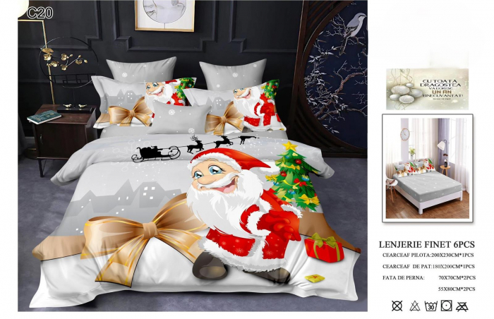 Lenjerie Din Bumbac Tip Finet Cu Elastic Craciun - Mos Craciun Bucuros [1]