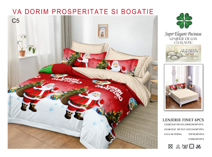 Lenjerie Din Bumbac Tip Finet Cu Elastic Craciun - Mos Craciun Si Cadourile [1]