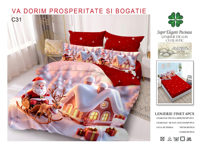 Lenjerie Din Bumbac Tip Finet Cu Elastic Craciun - Mos In Sanie Pe Strada [1]