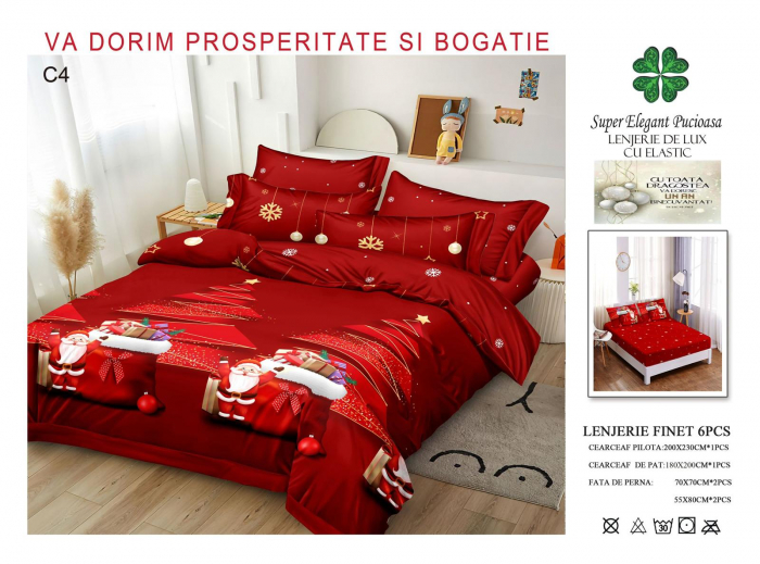 Lenjerie Din Bumbac Tip Finet Cu Elastic Craciun - Sacul Plin De Cadouri [1]