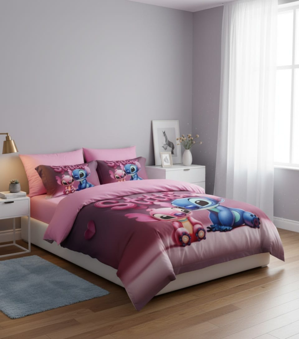 Lenjerie Din Bumbac Tip Finet Pentru Copii Cu Elastic - Stitch Si Angel Cei Mai Buni Prieteni [4]