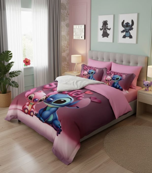 Lenjerie Din Bumbac Tip Finet Pentru Copii Cu Elastic - Stitch Si Angel Cei Mai Buni Prieteni [3]