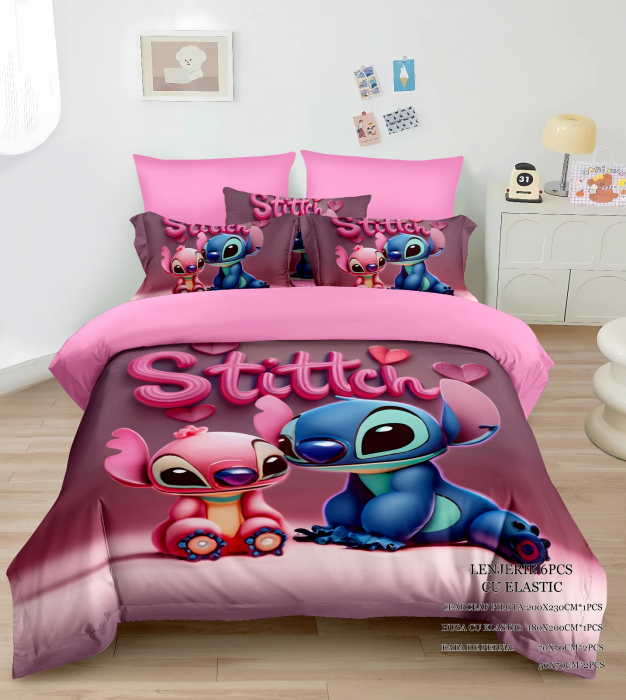 Lenjerie Din Bumbac Tip Finet Pentru Copii Cu Elastic - Stitch Si Angel Cei Mai Buni Prieteni [1]