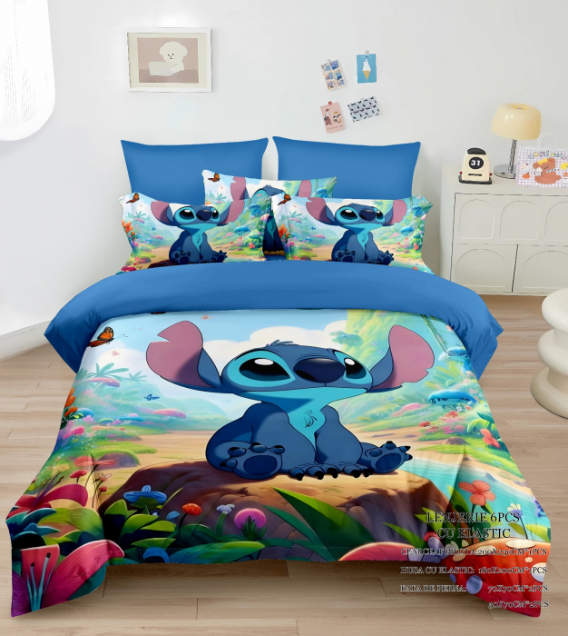 Lenjerie Din Bumbac Tip Finet Premium Cu Elastic - Stitch In Lumea Viselor [1]