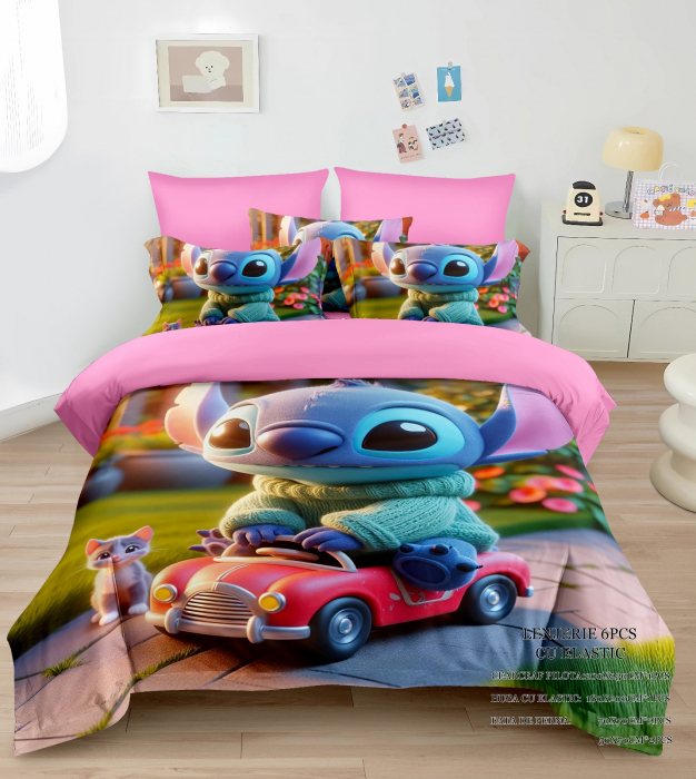 Lenjerie Din Bumbac Tip Finet Premium Cu Elastic - Stitch Pe Stanca [1]