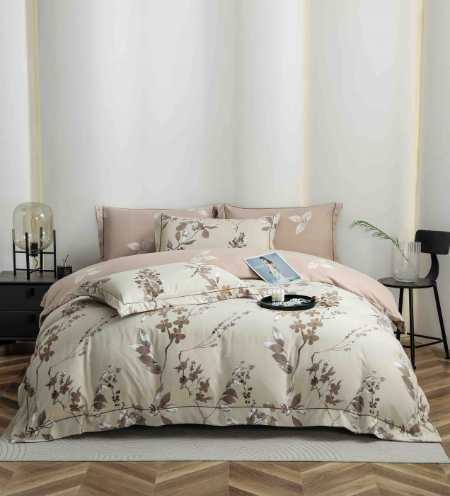 Lenjerie Din Bumbac Tip Finet PREMIUM Luxury Cu Elastic - Crengute Bej [1]
