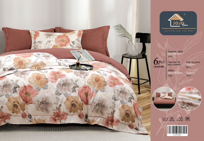 Lenjerie Din Bumbac Tip Finet PREMIUM Luxury Cu Elastic - Floral [8]