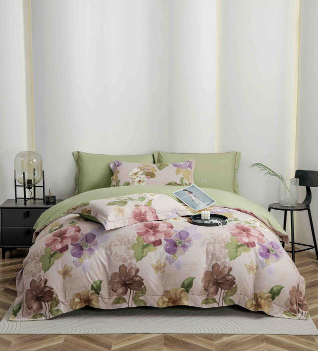 Lenjerie Din Bumbac Tip Finet PREMIUM Luxury Cu Elastic - Flori Multicolor [1]