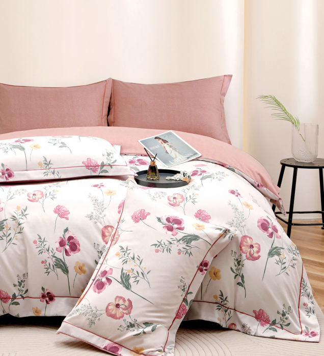 Lenjerie Din Bumbac Tip Finet PREMIUM Luxury Cu Elastic - Floricele Roz [5]