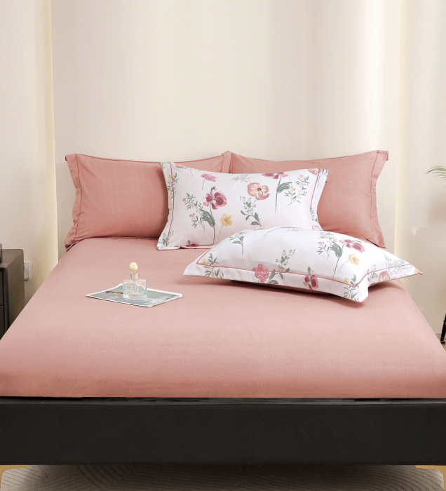 Lenjerie Din Bumbac Tip Finet PREMIUM Luxury Cu Elastic - Floricele Roz [7]