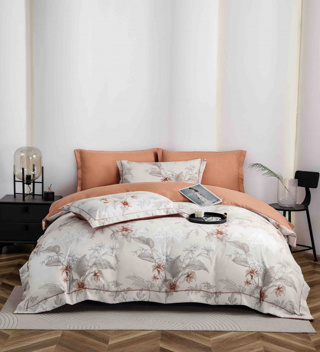 Lenjerie Din Bumbac Tip Finet PREMIUM Luxury Cu Elastic - Floricele Si Frunzulite [1]