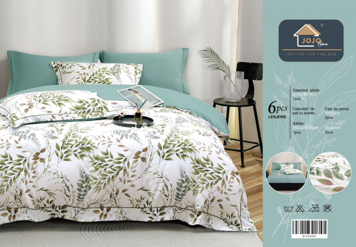 Lenjerie Din Bumbac Tip Finet PREMIUM Luxury Cu Elastic - Frunze [2]
