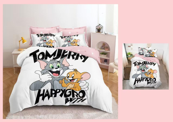 Lenjerie Din Bumbac Tip Finet Premium Pentru Copii 1 Persoana - Tom Si Jerry Happy Growth [1]