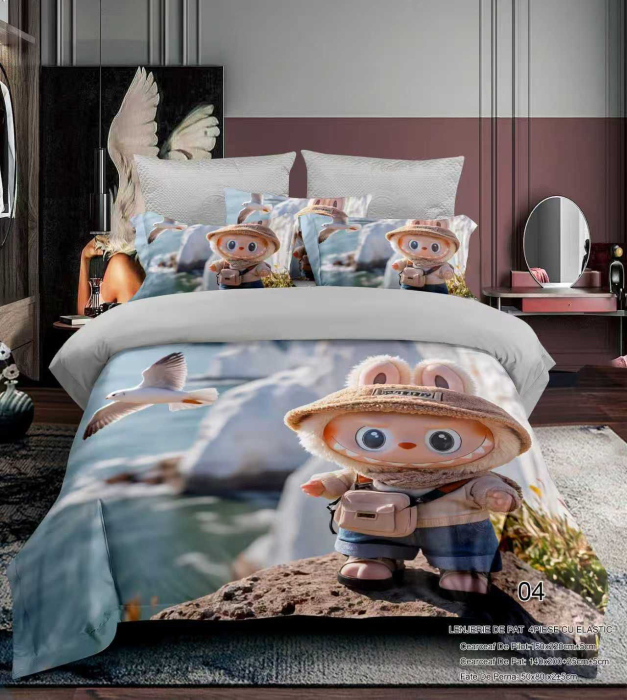 Lenjerie Din Bumbac Tip Finet Premium Pentru Copii Cu Elastic 1 Persoana - Labubu Explorator [1]