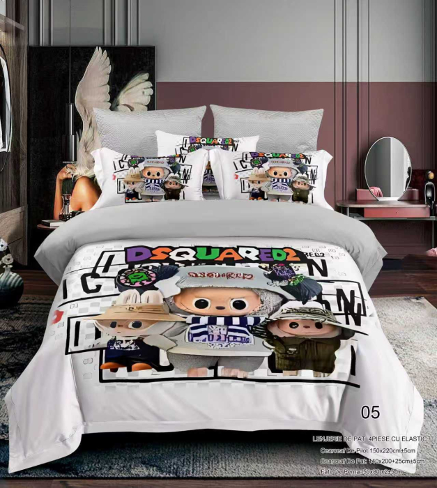 Lenjerie Din Bumbac Tip Finet Premium Pentru Copii Cu Elastic 1 Persoana - Labubu Si Prietenii [1]