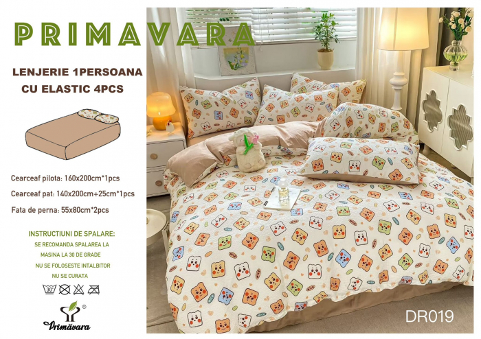 Lenjerie Din Bumbac Tip Finet Textura Creponata 1 Persoana Cu Elastic - Biscuiti Magici [1]