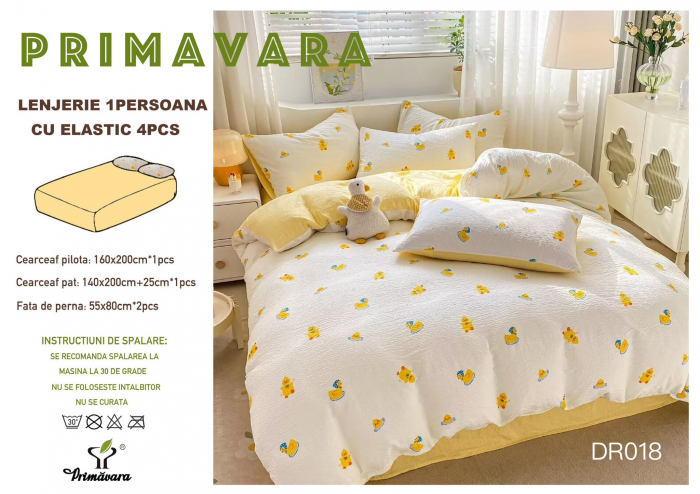 Lenjerie Din Bumbac Tip Finet Textura Creponata 1 Persoana Cu Elastic - Ratuste [1]