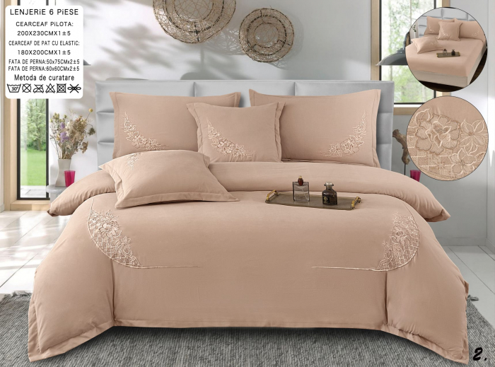 Lenjerie Din Bumbac Tip Finet Textura Fina Cu Broderie Si Elastic - Bej [1]