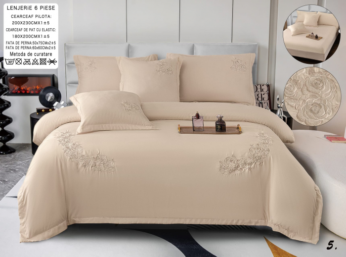 Lenjerie Din Bumbac Tip Finet Textura Fina Cu Broderie Si Elastic - Bej Cacao [1]