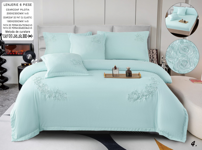 Lenjerie Din Bumbac Tip Finet Textura Fina Cu Broderie Si Elastic - Bleu Azur [1]