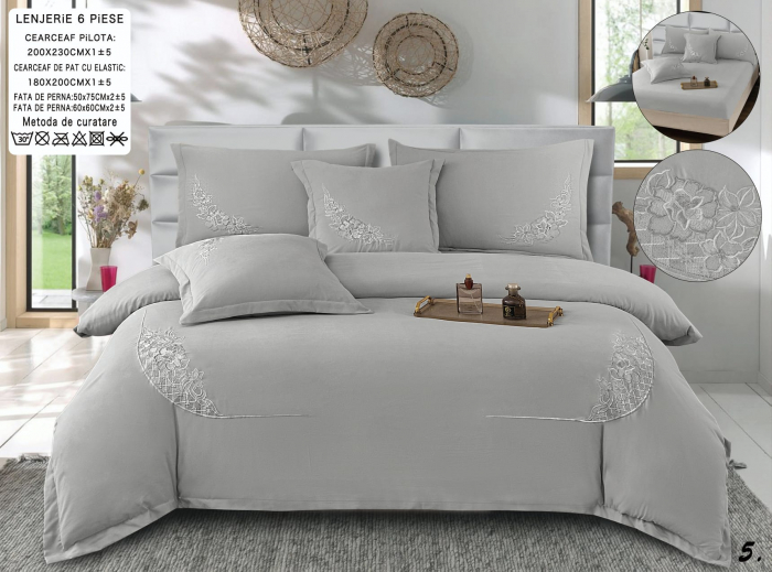 Lenjerie Din Bumbac Tip Finet Textura Fina Cu Broderie Si Elastic - Gri [1]