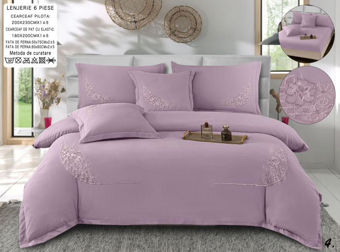 Lenjerie Din Bumbac Tip Finet Textura Fina Cu Broderie Si Elastic - Lila [1]