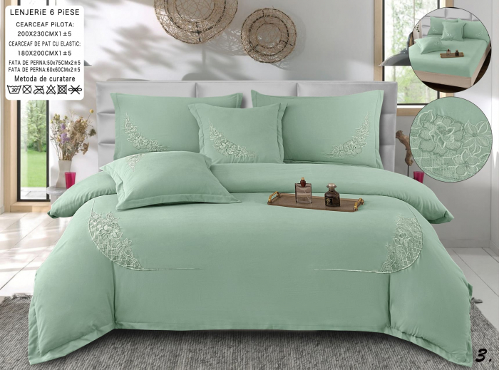 Lenjerie Din Bumbac Tip Finet Textura Fina Cu Broderie Si Elastic - Verde [1]