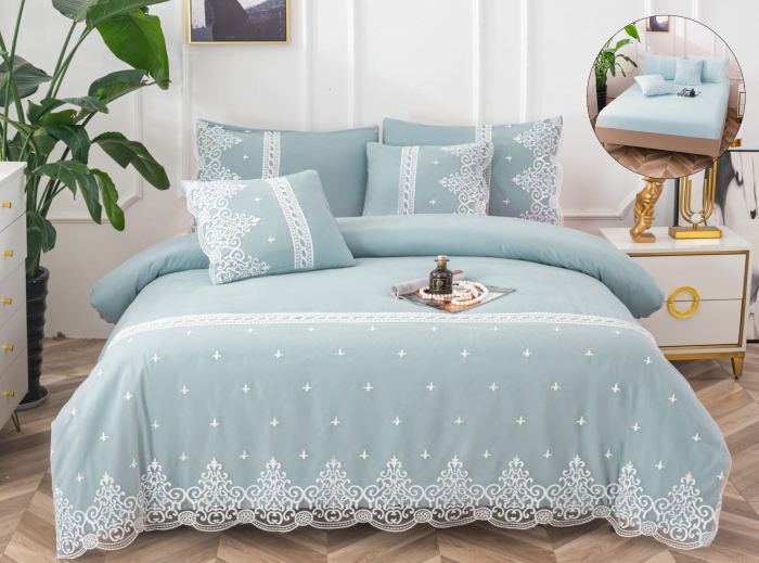 Lenjerie Din Bumbac Tip Finet Textura Fina Cu Dantela - Bleu [1]