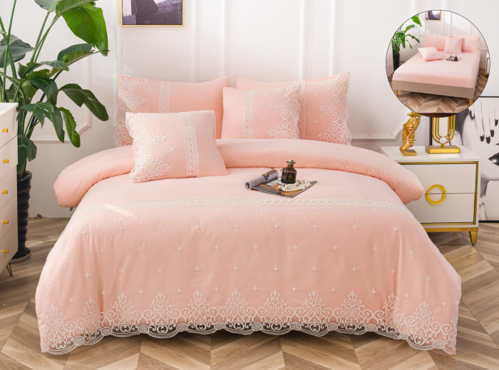 Lenjerie Din Bumbac Tip Finet Textura Fina Cu Dantela - Coral [1]