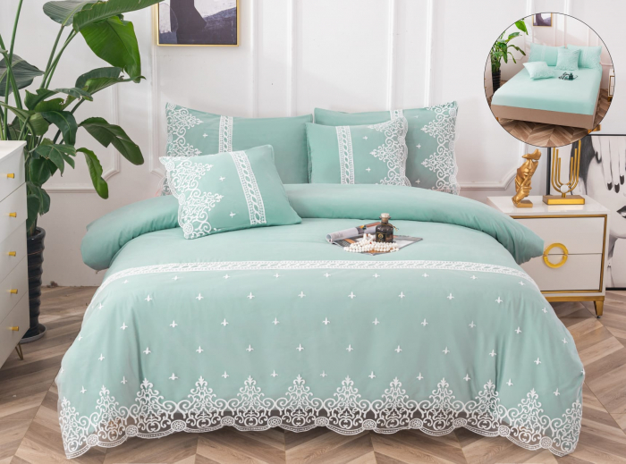 Lenjerie Din Bumbac Tip Finet Textura Fina Cu Dantela - Verde Minty [1]