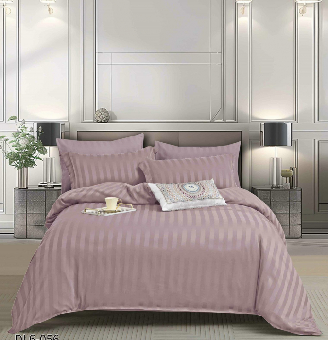 Lenjerie Din Damasc Satinat Cu Elastic 6 Piese - Lila Inchis [1]