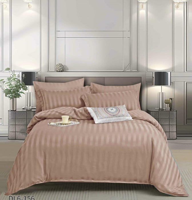 Lenjerie Din Damasc Satinat Cu Elastic 6 Piese - Maro Deschis [1]