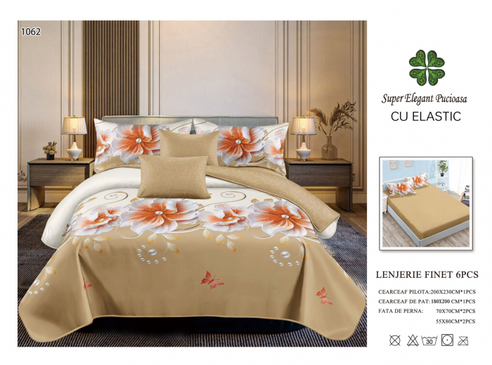 Lenjerie Din Finet Cu Elastic - Bej Cu Perle Fluturasi Si Floricele [1]