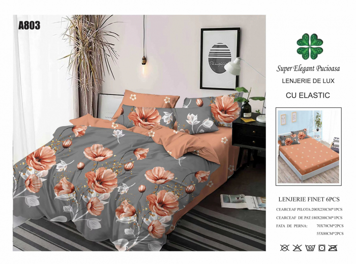 Lenjerie Din Finet Cu Elastic - Flori Portocalii [1]