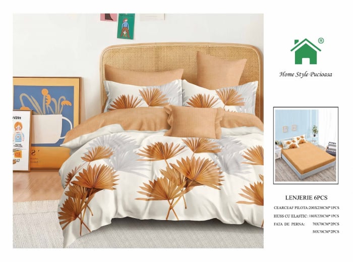 Lenjerie De Pat Finet Cu Elastic - Frunze Tropicale [1]