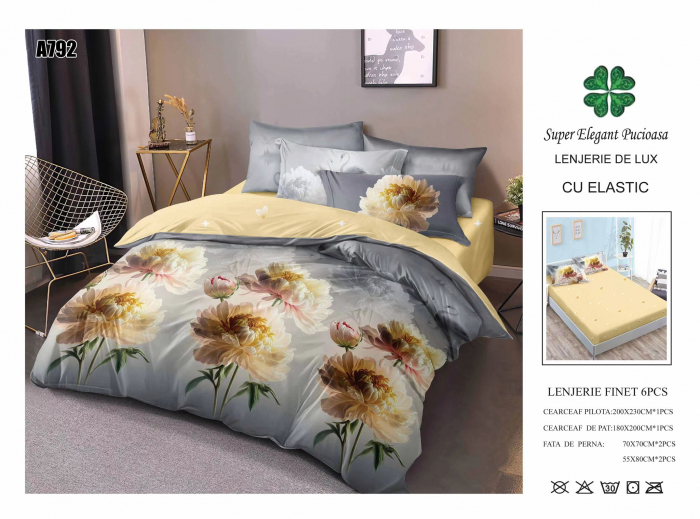 Lenjerie Din Finet Cu Elastic - Gri Cu Bujori [1]