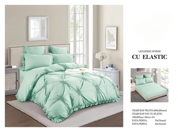 Lenjerie Din Finet Cu Elastic Model Inimioare Brodate - Verde Deschis [1]