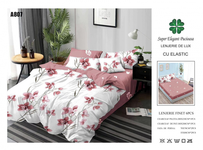 Lenjerie Din Finet Cu Elastic - Roz Cu Flori [1]