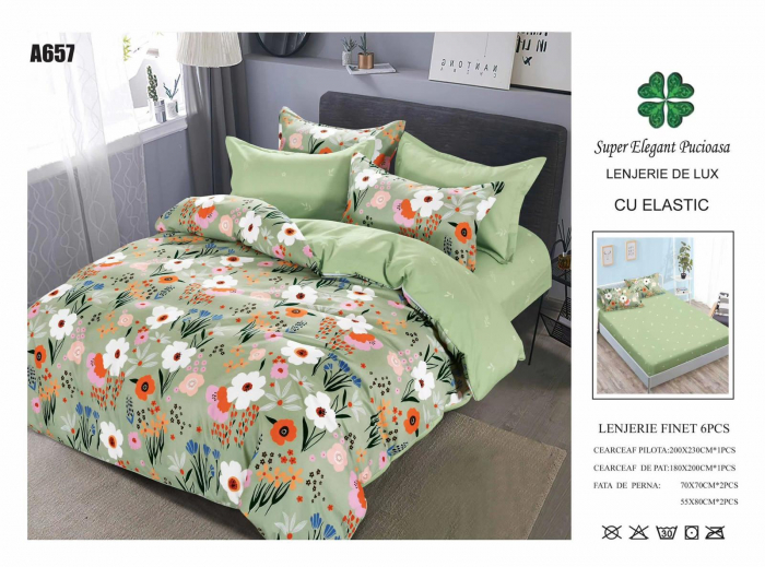 Lenjerie Din Finet Cu Elastic - Verde Floricele Mici [1]